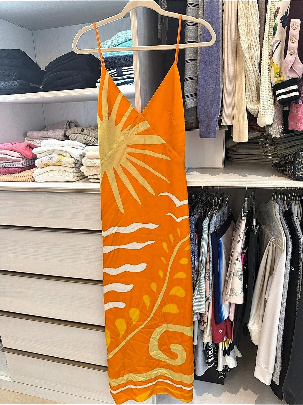 Cala de la Cruz Abstract Print Maxi Dress in Orange & Yellow Size XS Like18